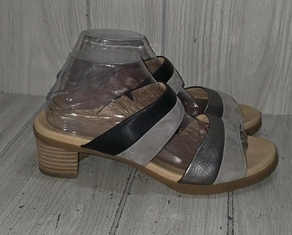 Dansko Theresa Slide Sandals Gray Black Leather Block Heel Shoes US 9 Boho
